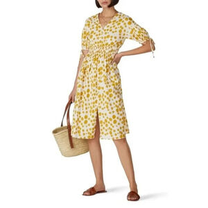 kourt Polka Dot Holly Dress in Yellow Large Womens Cotton Midi